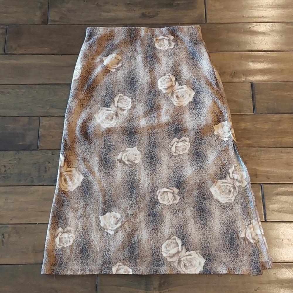 CASADEI beige & brown leopard/flower print skirt size XL